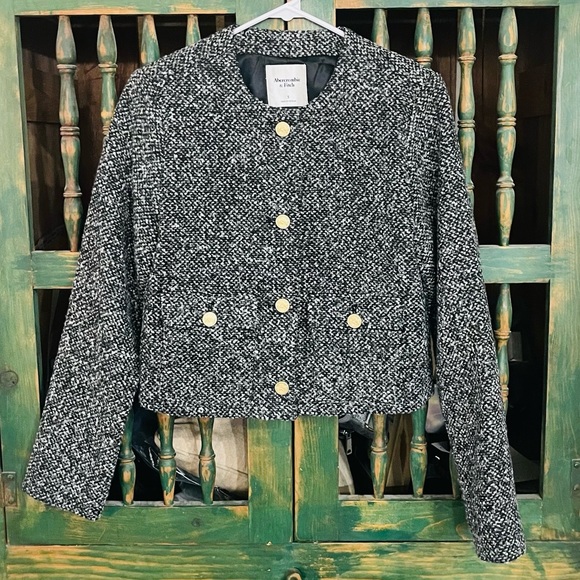 NWT Abercrombie & Fitch Textured Collarless Jacket - S - Picture 2 of 7